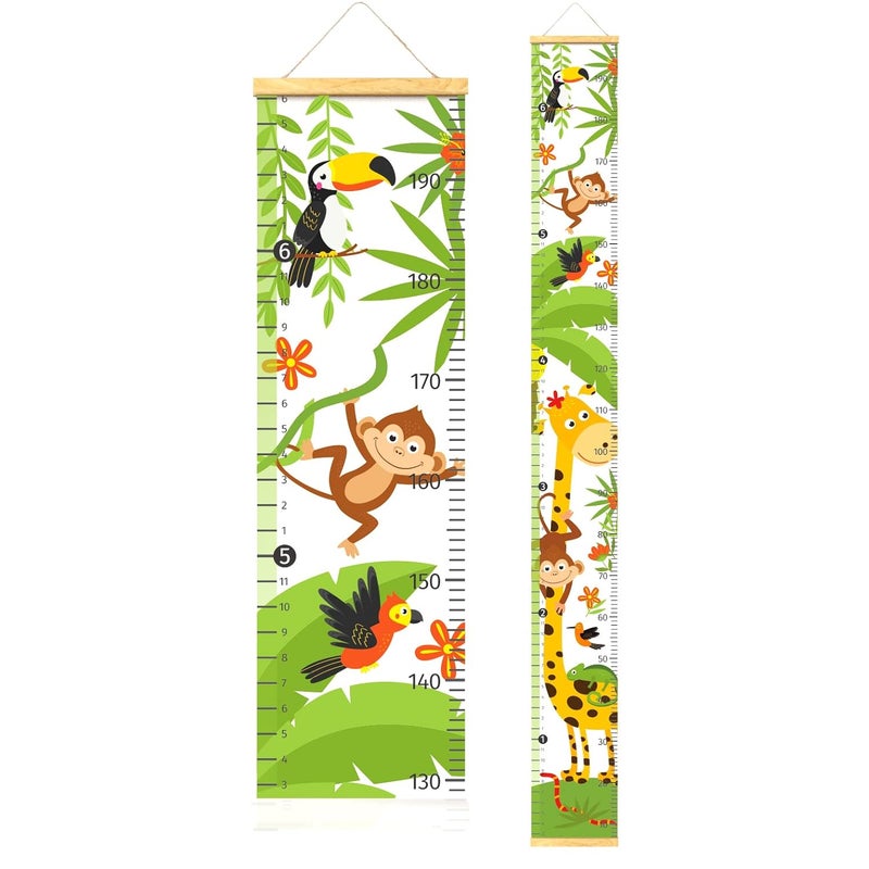 Home Evolution Kids Growth Chart Height Measuring Chart, Jungle Animal Canvas Wall Hanging Rulers for Baby Children Girls Bedroom Decor - Image 1